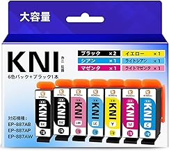 KNI-6CL Crab KNI Ink, Large Capacity, 6 Colors, 7 Pens Set (2 Black), For Epson KNI-6CL-L, 6 Color Set + KNI-BK-L Epson Compatible EP-887AB EP-887AP EP-887AW Compatible Ink Instruction Manual Included