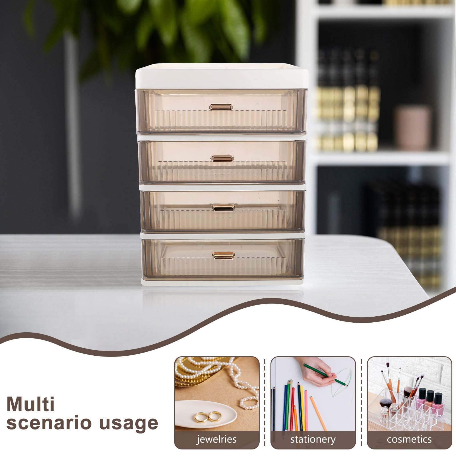 SHINEOFI Organizer da Scrivania Multifunzione con Cassetti Trasparenti, Scatola Portaoggetti in Plastica Robusta Bianca e Nera, Organizer per Trucco, Cancelleria e Prodotti per Bagno,