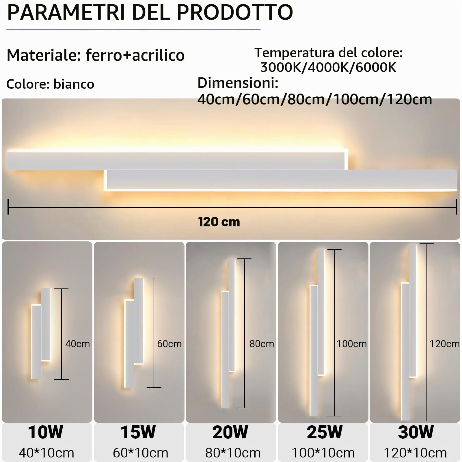 Applique Murale LED Intérieure 120CM/30W/3500LM avec Télécommande
