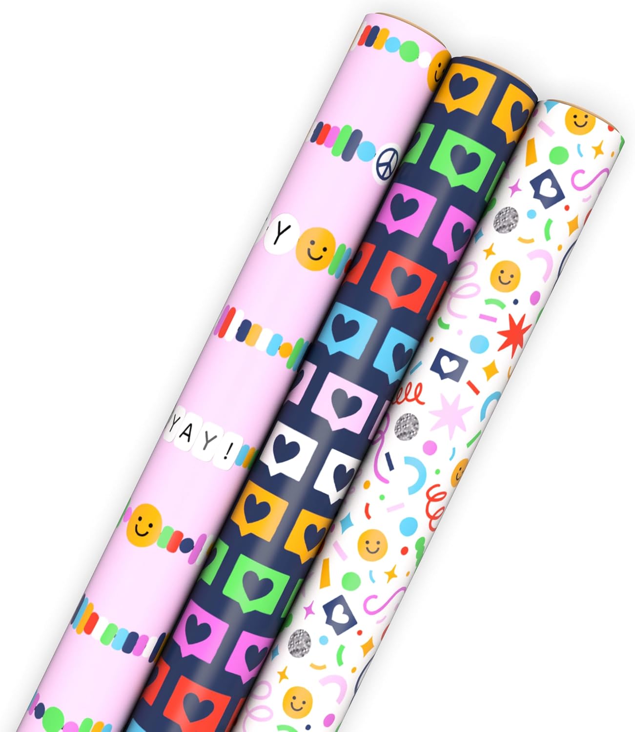 Hallmark Reversible Spring Wrapping Paper (3 Rolls: 75 Sq. Ft. Ttl) Floral, Lemons, Bright Abstract for Easter, Birthdays, Mother's Day, Bridal Showers, Baby Showers