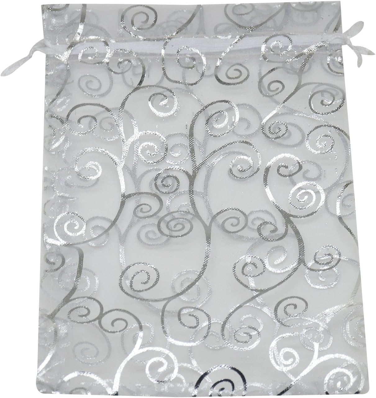 100pcs Organza Pouch Bag Drawstring 5x7" 13x18cm Strong Gift Candy Bag (White Silver) - Image 2