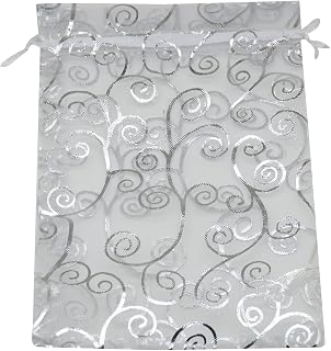 SUNGULF 100pcs Organza Pouch Bag Drawstring 6"x8" Strong Gift Candy Bag Jewelry Party Wedding Favor (Silver White)