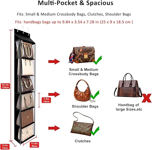 Miniatura 2 de Lirex Organizador para colgar sobre la puerta, organizador colgante de 6 bolsillos con cremallera, colgador de ropa para bufandas, sombreros,