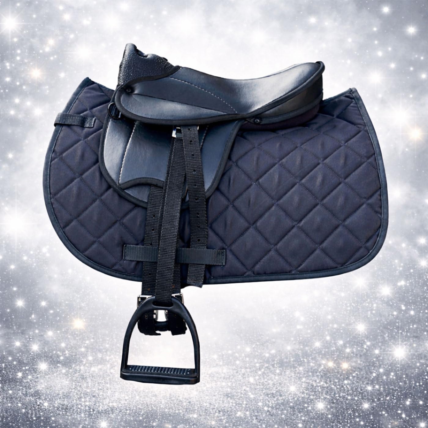 Brama West - Conjunto de silla de montar para caballo de madera "My Happy Pony" | Silla de montar para shetty, caballo de madera y caballo de peluche | con sudadero, cincha, estribos y aciones (Negro)