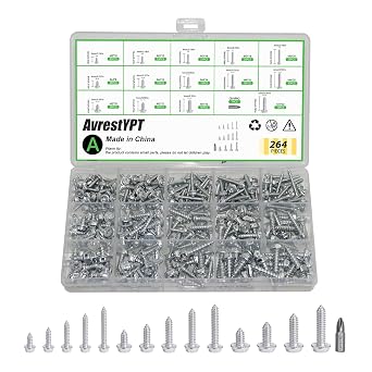 264Pcs M3 M4 M5 White Zinc-Plated Cross-Slotted self Tapping Metal Screws Sheet Metal Stainless Steel self Tapping Screws Assorted Sizes for Woodworking Home Repairs