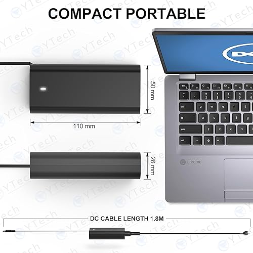 Miniatura 3 de Cargador para portátil USB C resistente y delgado de 65 W compatible con Dell XPS 12 13, Chromebook 11 14, Latitude 3000 5000 Series, Dell Laptop