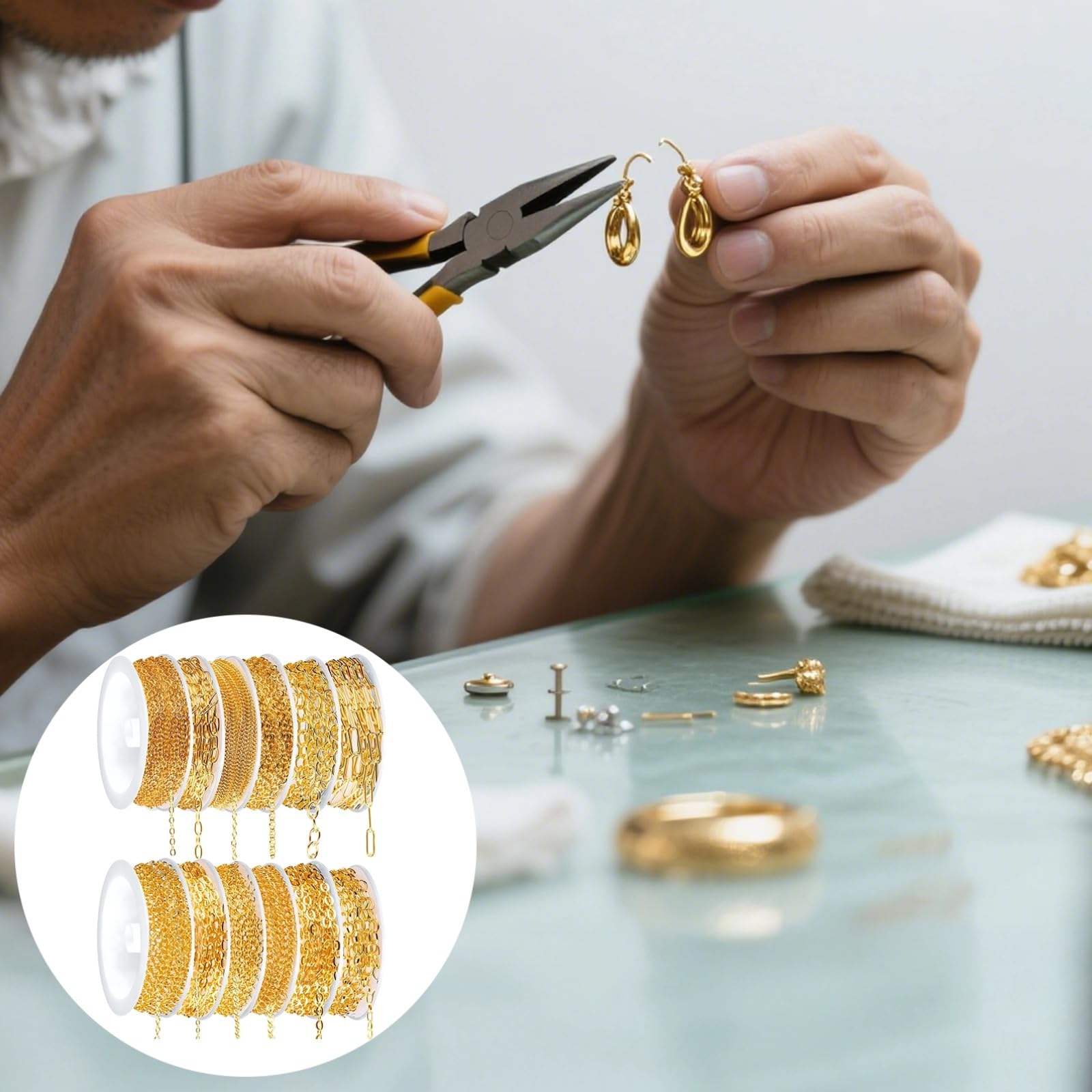 12 Stück Vergoldete Kreuzketten für Schmuckherstellung, verschiedene Größen, inklusive Biegeringen, Karabinerverschlüssen und Fischhakenverschlüssen, ideal für Halsketten, Armbänder und DIY-Schmuck