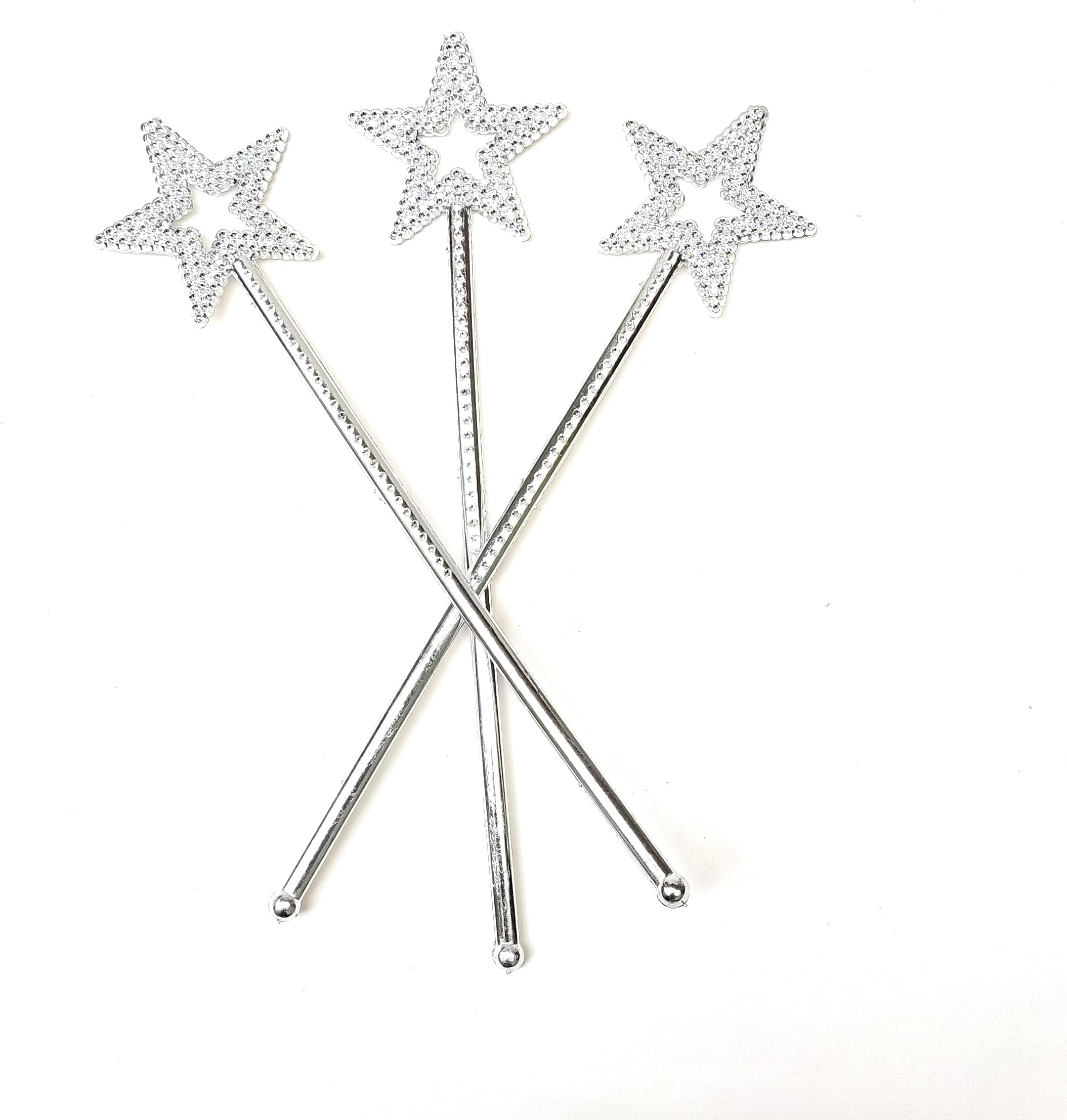 FASHIO Girlyz Attire Girls Boys Kids Costume Props Star Magic Wand Angel Fairy Wands Sticks Birthday Party Wedding Halloween Cosplay Christmas 13 Inches (Silver) (Pack Of 2)