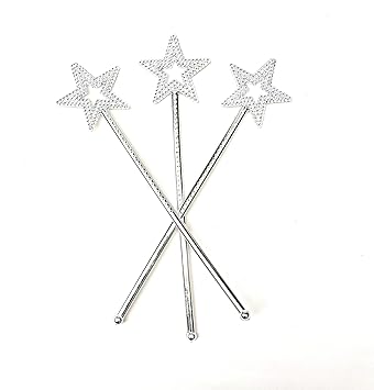 MOOLYAVAAN Products Girls Boys Kids Costume Props Star Magic Wand Angel Fairy Wands Sticks Birthday Party Wedding Halloween Cosplay Christmas 13 Inches (Silver) (Pack of 1)