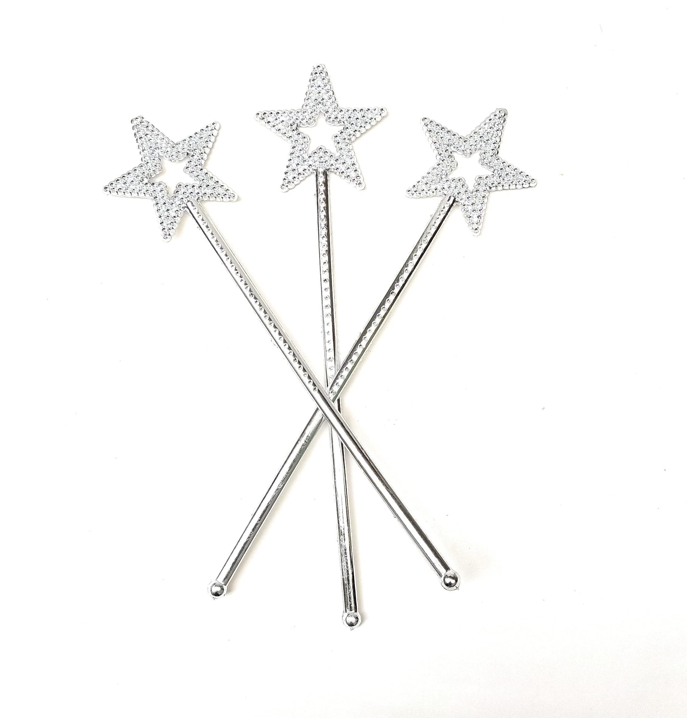 FASHIO Girlyz Attire Girls Boys Kids Costume Props Star Magic Wand Angel Fairy Wands Sticks Birthday Party Wedding Halloween Cosplay Christmas 13 Inches (Silver) (Pack Of 2)