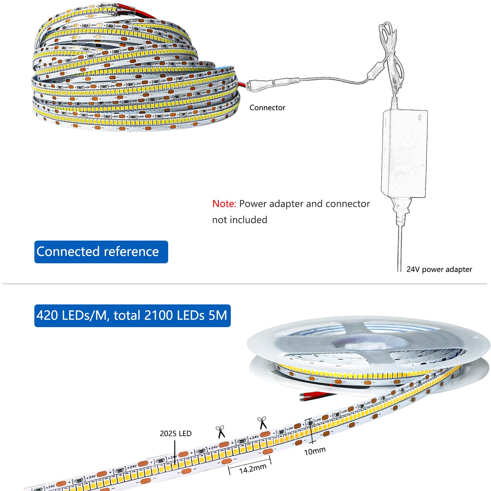 Taśma świetlna LED 24V, naturalna bie 4000K Pro wersja super jasna 5m taśma świetlna SMD 2025 IP20 420 LEDs/M łącznie 2100 LEDs pasek LED do sypialni, kuchni