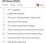 Imprimante tout-en-un sans fil HP Envy 6555, impression couleur, scan, copie, impression recto verso, idéale pour la maison, essai de 3 mois d'Instant Ink inclus, compatible IA (C2XR6A) Portobello