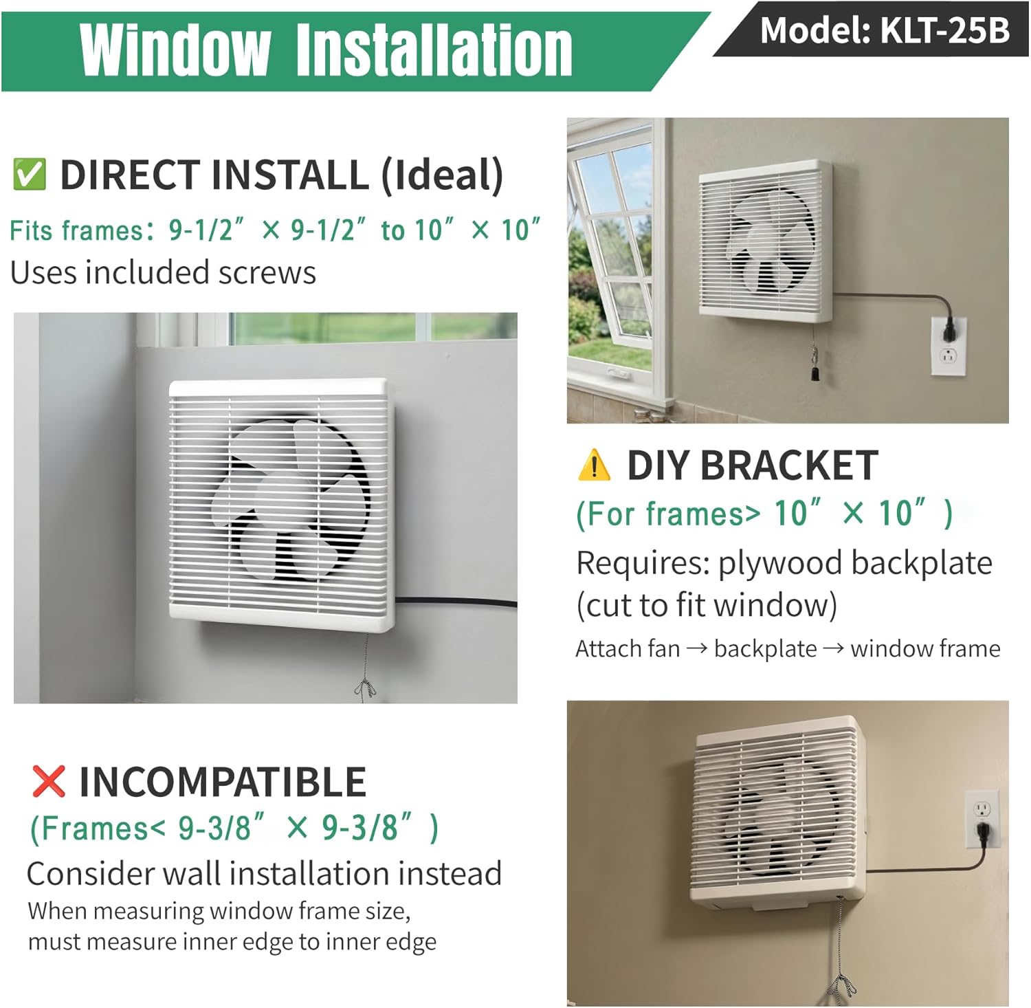 8 Inch Window Shutter Exhaust Fan both Intake & Exhaust,9.5 x 9.5 Inch Cutout,280CFM 35W Wall-Mounted Ventilation Fan for Bathroom Home Bedroom Attic