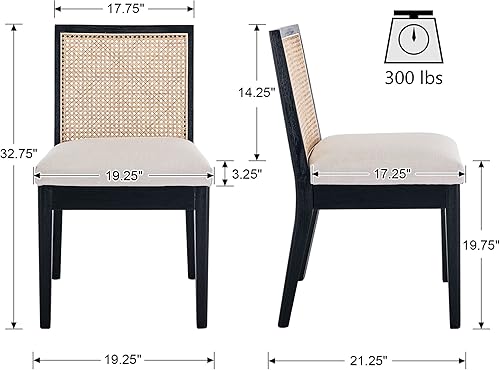 Miniatura 2 de VESCASA Sillas de comedor tapizadas con respaldo cuadrado de ratán, sillas de comedor acolchadas de lino sin brazos con patas de madera para