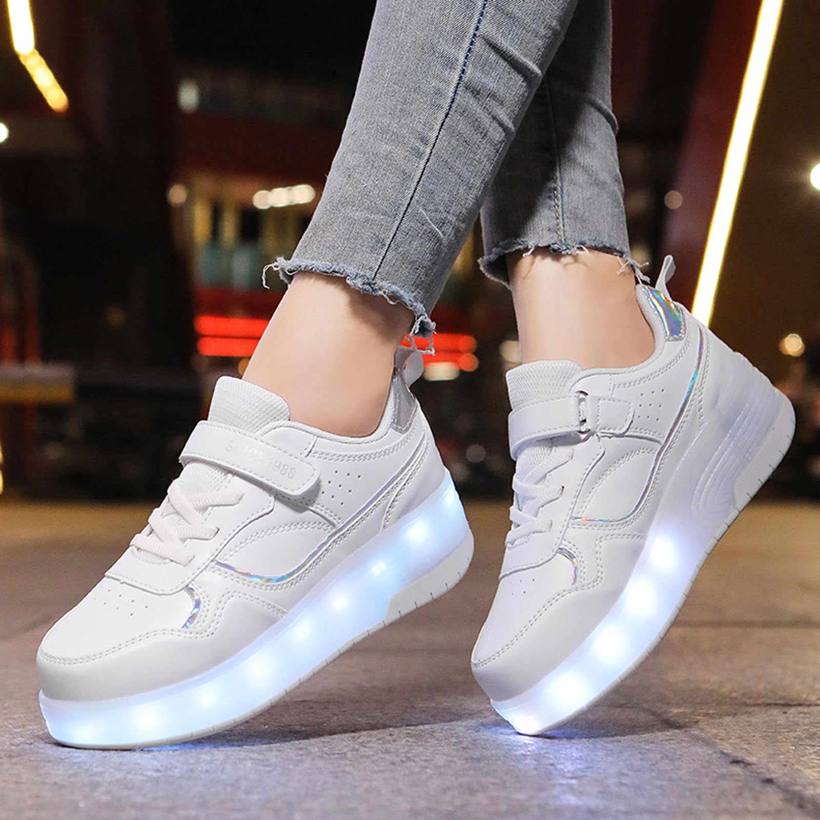 Chaussures Patinage roulettes Lumineuses LED,Chaussures D'EntraîNement à Double Roue,RéGlables,Avecroulettes Amovible,Rechargeable par USB,pour GarçOns Et Filles Et Adulte
