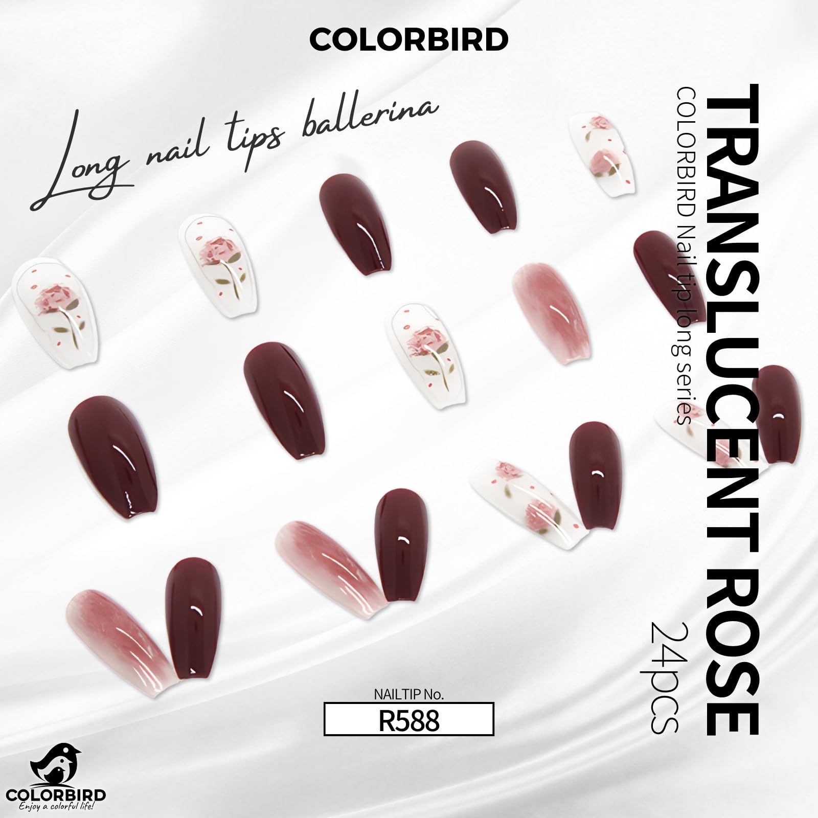 Amazon | COLORBIRD ネイルチップ ロング 24枚 赤 花 ネイル 付け爪