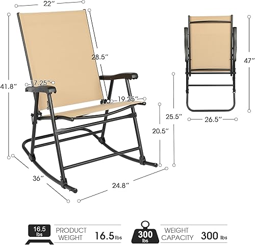 Miniatura 2 de NATURAL EXPRESSIONS Mecedoras plegables para patio, textileno de gran tamaño y tela de malla 3D con reposabrazos duro de respaldo alto, mecedora