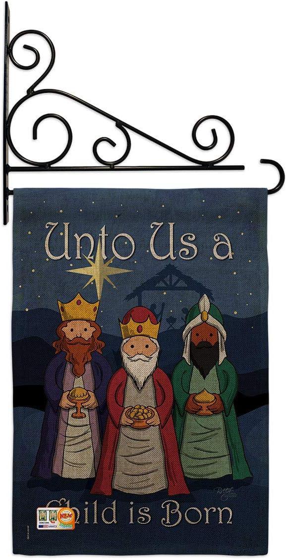 Child is Born Burlap Garden Flag Wintertime Three Kings Wise Men Star Baby JesusSeason Christian Small Decorative Gift Yard House Banner Double-Sided Made In USA 13 X 18.5