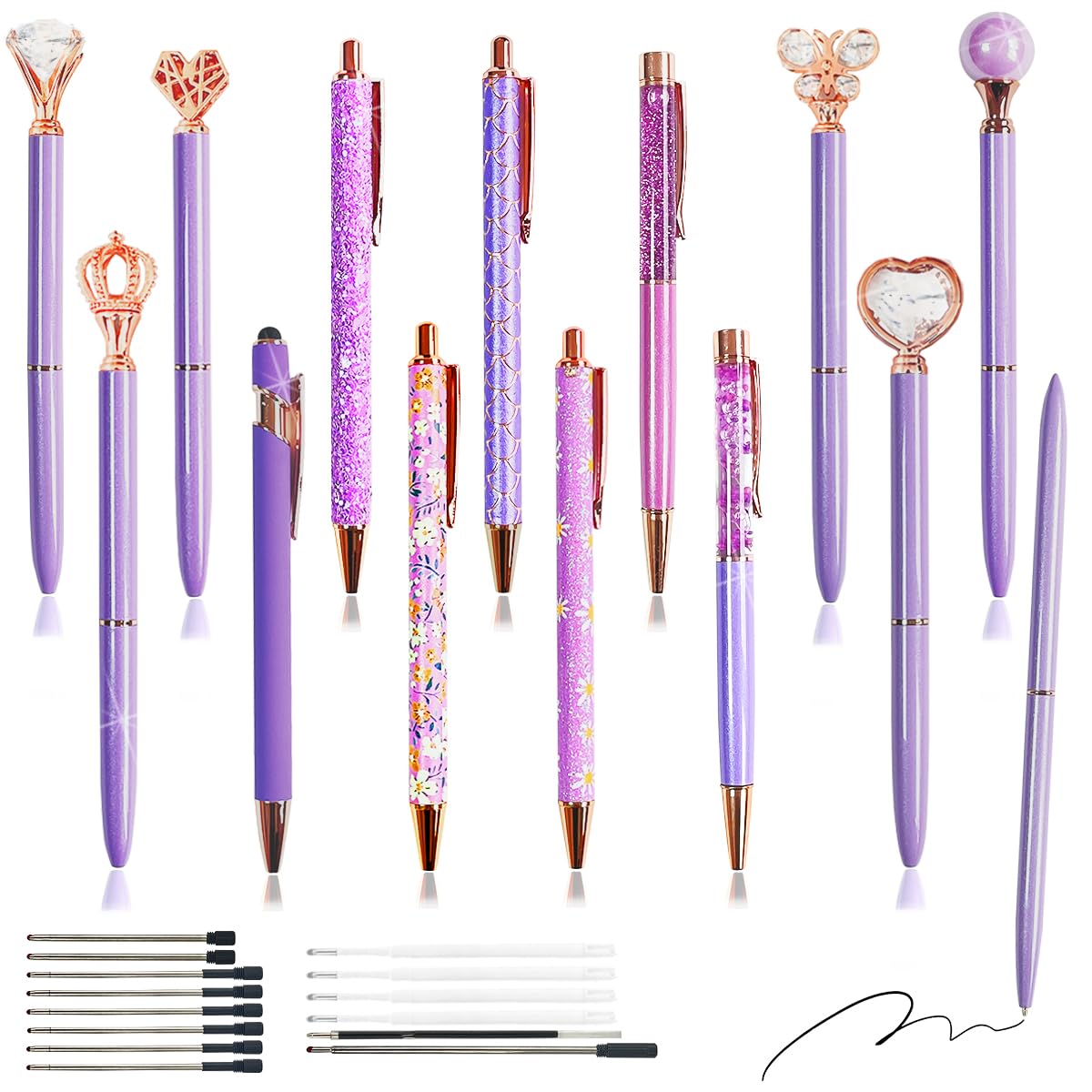 XingyLi 28Pcs Purple Pen Crystal Diamond Ballpoint Pens Set
