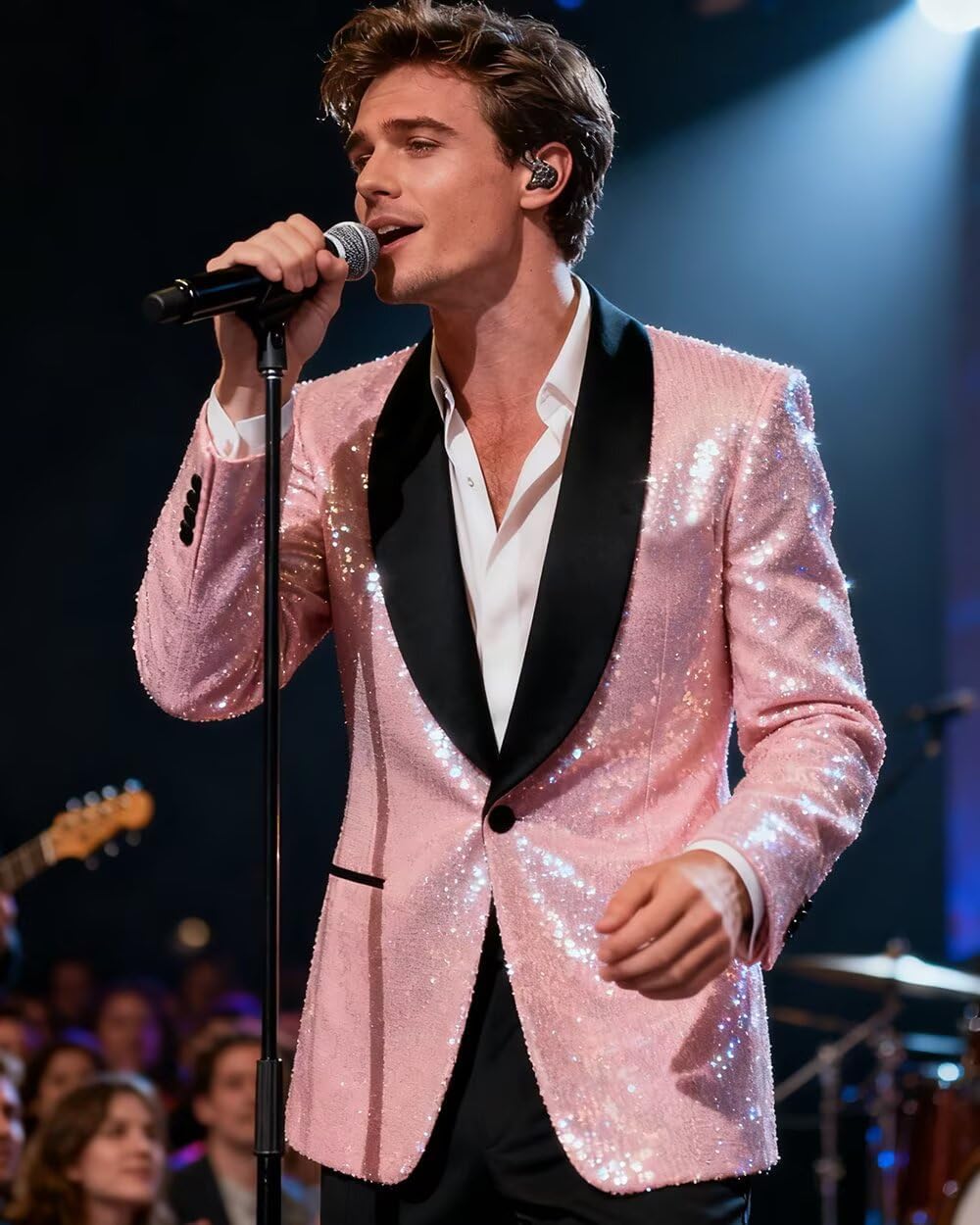 Sequin Men Blazers Slim Fit Shiny Tuxedo Suit Jackets for Prom Party Shawl Collar Mens Dinner Blazer Disco Coat