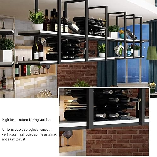 Miniatura 4 de Estante de techo  Soporte de 2 niveles para colgar copas de vino, estante de almacenamiento colgante de cocina, soporte de madera maciza para copas