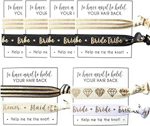Bride Tribe Hair Tie Cards. to Have and to Hold, Your Hair Back. Help Me Tie The Knot. Bachelorette, Wedding Shower, Party Favors for Bridesmaids (Pack of 6, Black &amp; Gold)