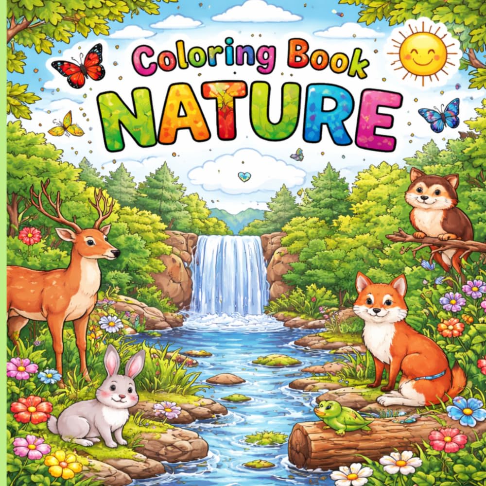 Coloring Book Nature: Animals, Forest Scenes, Flowers and Peaceful Landscapes for Kids