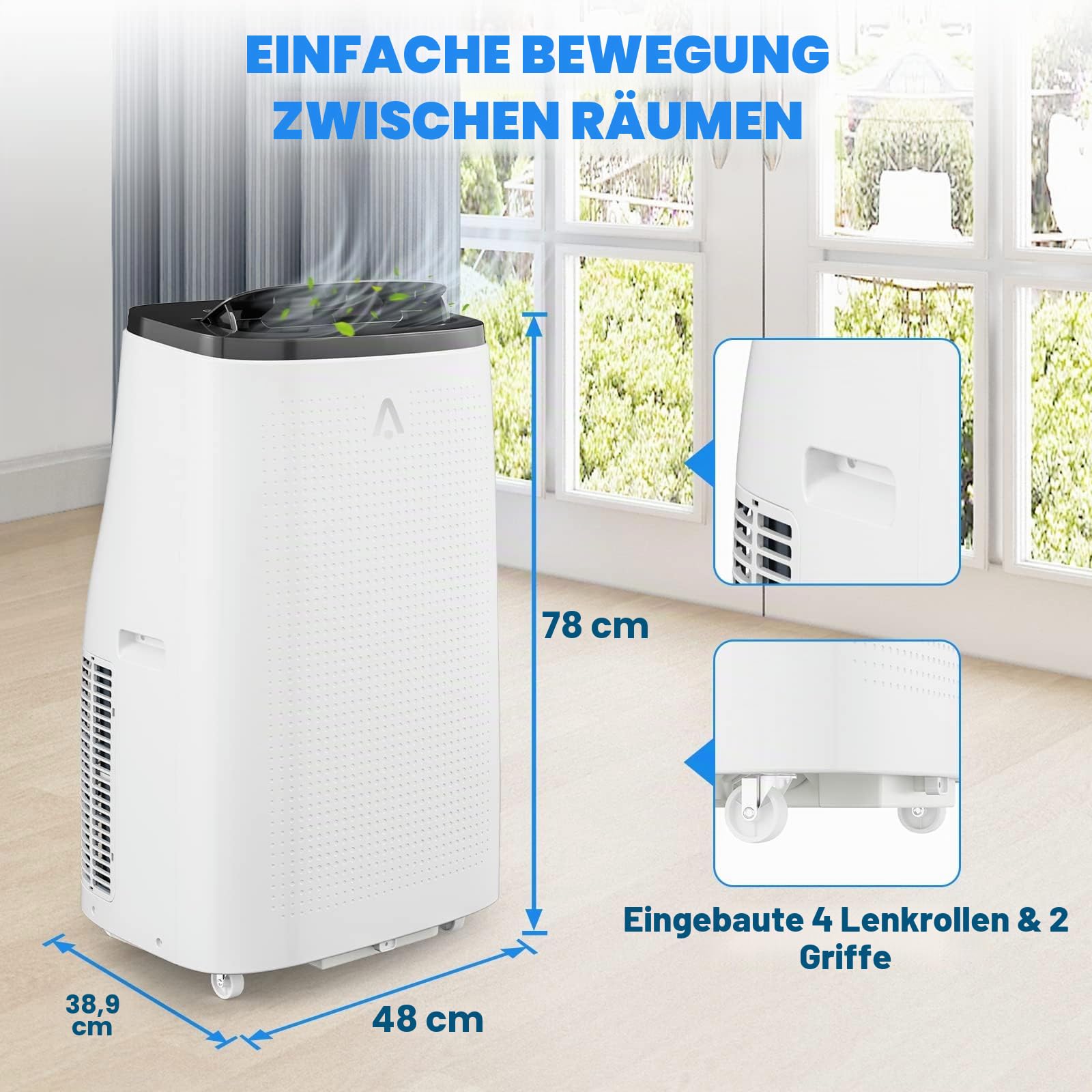 Garvee 14000 BTU Portable Air Condit - Kühlung, Entfeuchtung und Lüfter 3 in 1 für Räume bis 750 Quadratmeter Ft | Leiser Ruhezustand | Timer