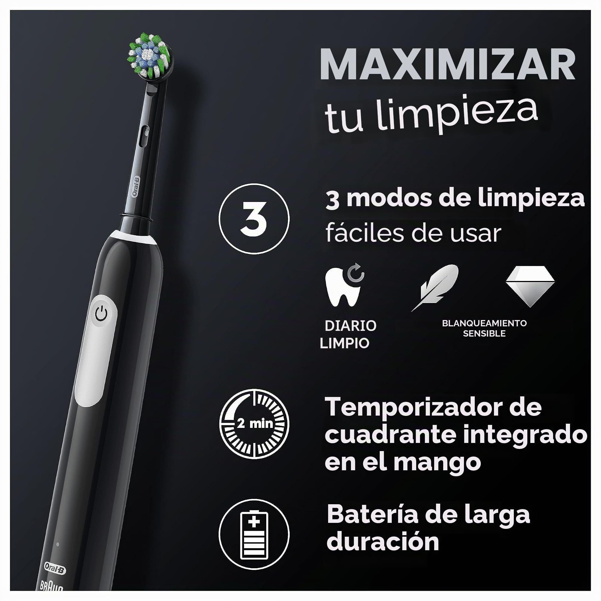 Oral-B Cepillo de dientes eléctrico Pro 1 para adultos, Oral B Cepillos de dientes eléctricos para adultos, con limpieza 3D, 1 cabezal de cepillo de dientes, control de presión de encías, enchufe