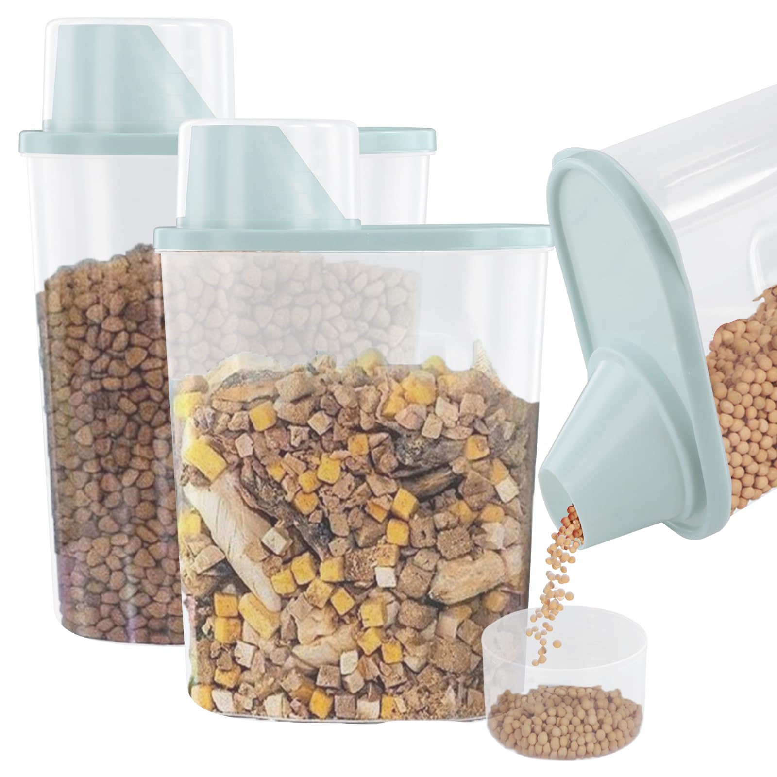 Dokeno 2PCS Contenedor Pienso 2,5 L, Contenedor Comida Perro con Vaso Medidor, Recipientes Herméticos para Comida para Perros, Envase de Plástico, para Cereales, Arroz, Perros, Gatos (26 * 15 * 8cm)