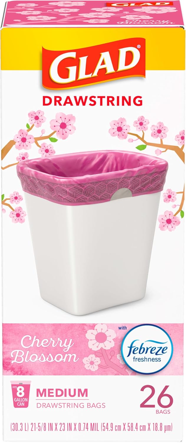 Glad OdorShield Medium Drawstring Trash Bags, 8 Gallon