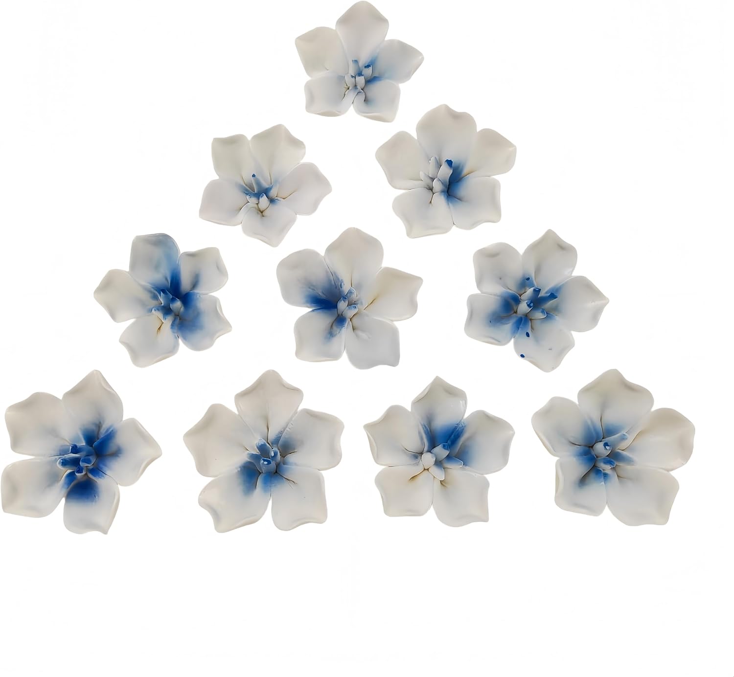 3D Ceramic Flower Mosaic Tiles, 10Pcs Floral Porcelain Tiles for Crafts, Handmade DIY Supplies for Artwork, Creative Mosaic Pieces (Deep Blue)