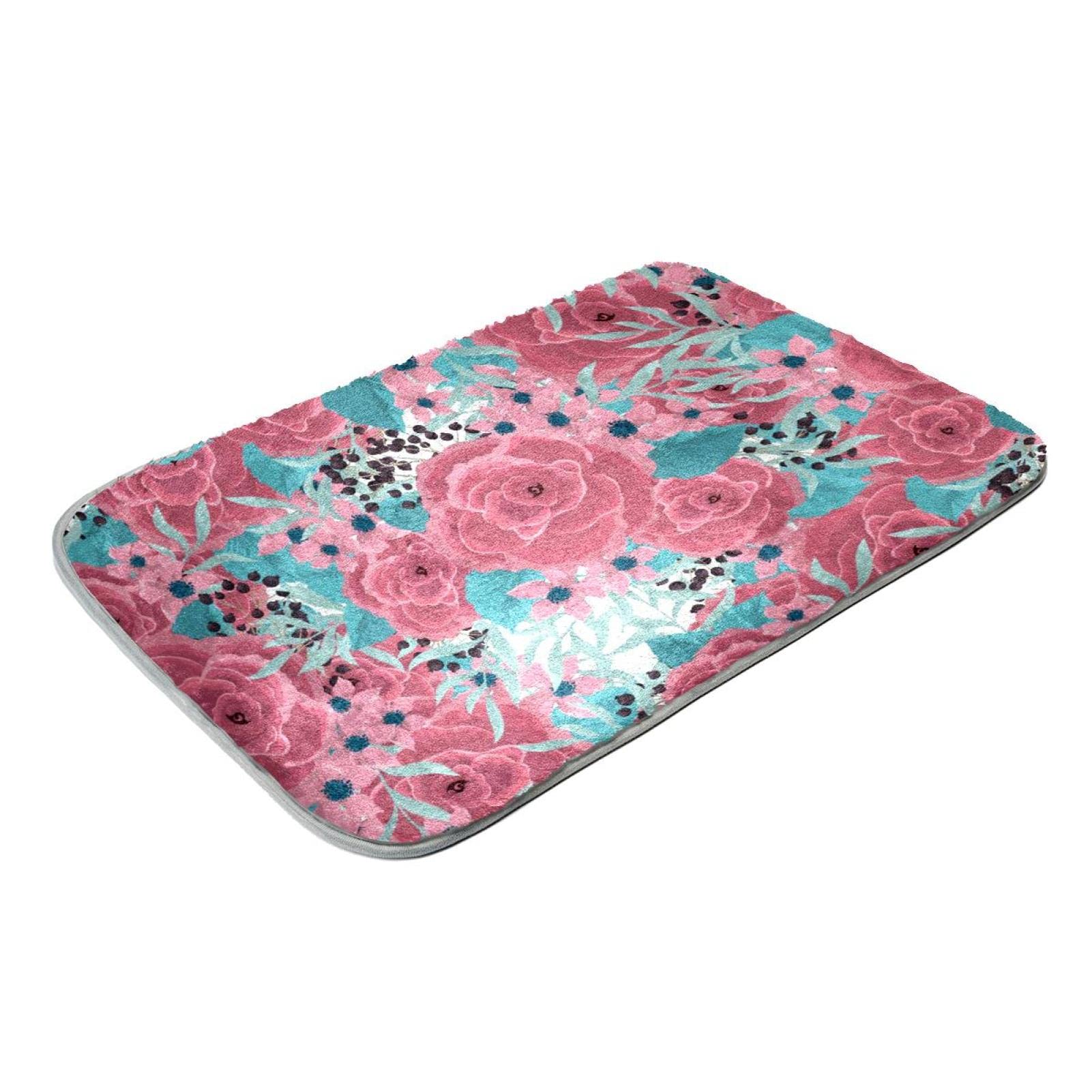 Fluffy Area Shag Teppich Ultra Weich für Schlafzimmer Rosa Rose Blumenmuster Blüte