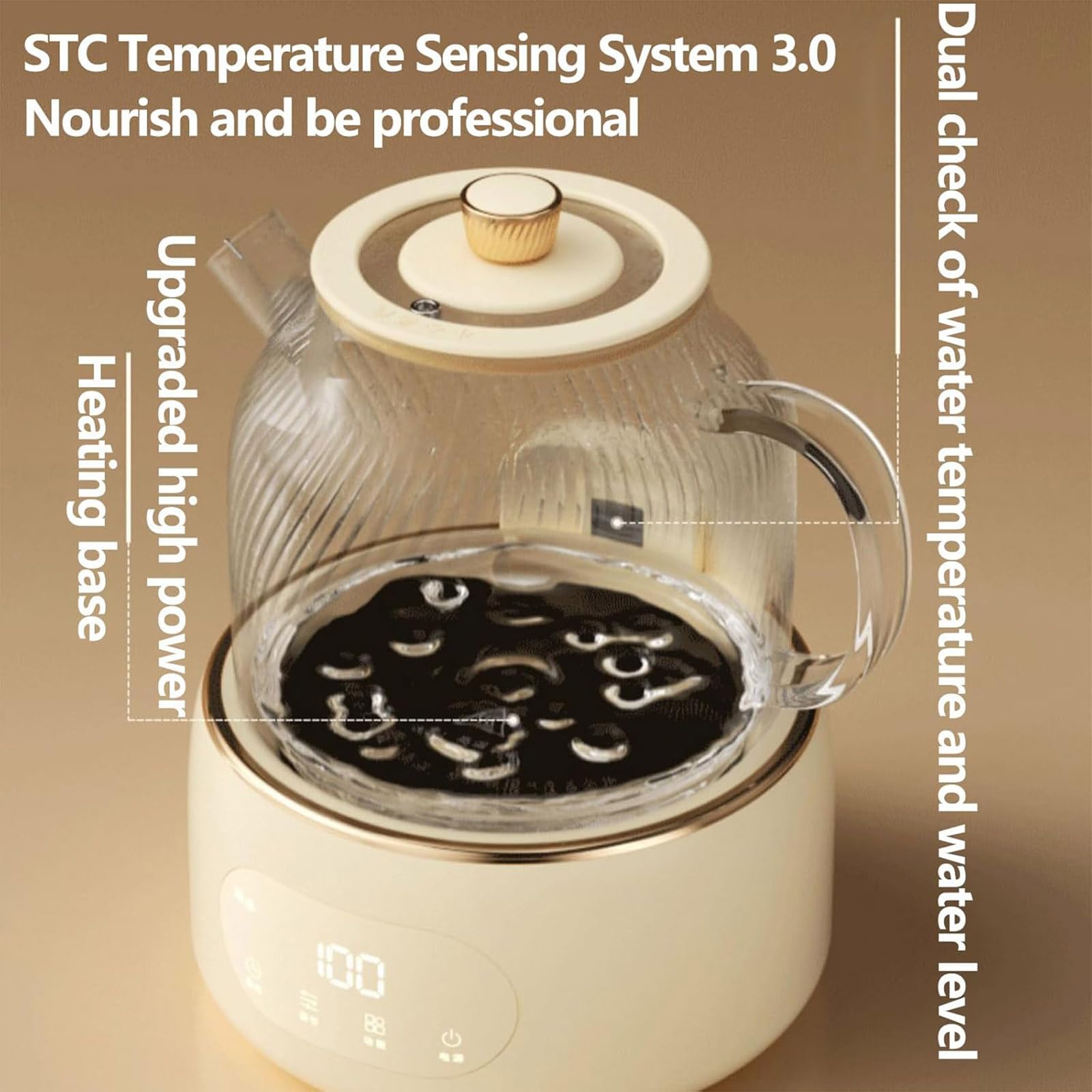 Hervidor eléctrico de Cristal de 1 L, Fabricante automático de té 9 en 1 con Filtro, Tetera Multifuncional de la Salud para el Agua hirviendo, té de la Fruta de la Flor, fácil Limpiar