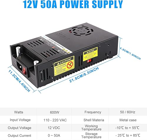 Miniatura 8 de Daedalus Fuente de alimentación conmutada del convertidor de CA a CC de SMPS, 110V AC a 12V DC Max 50A 600W, color plateado