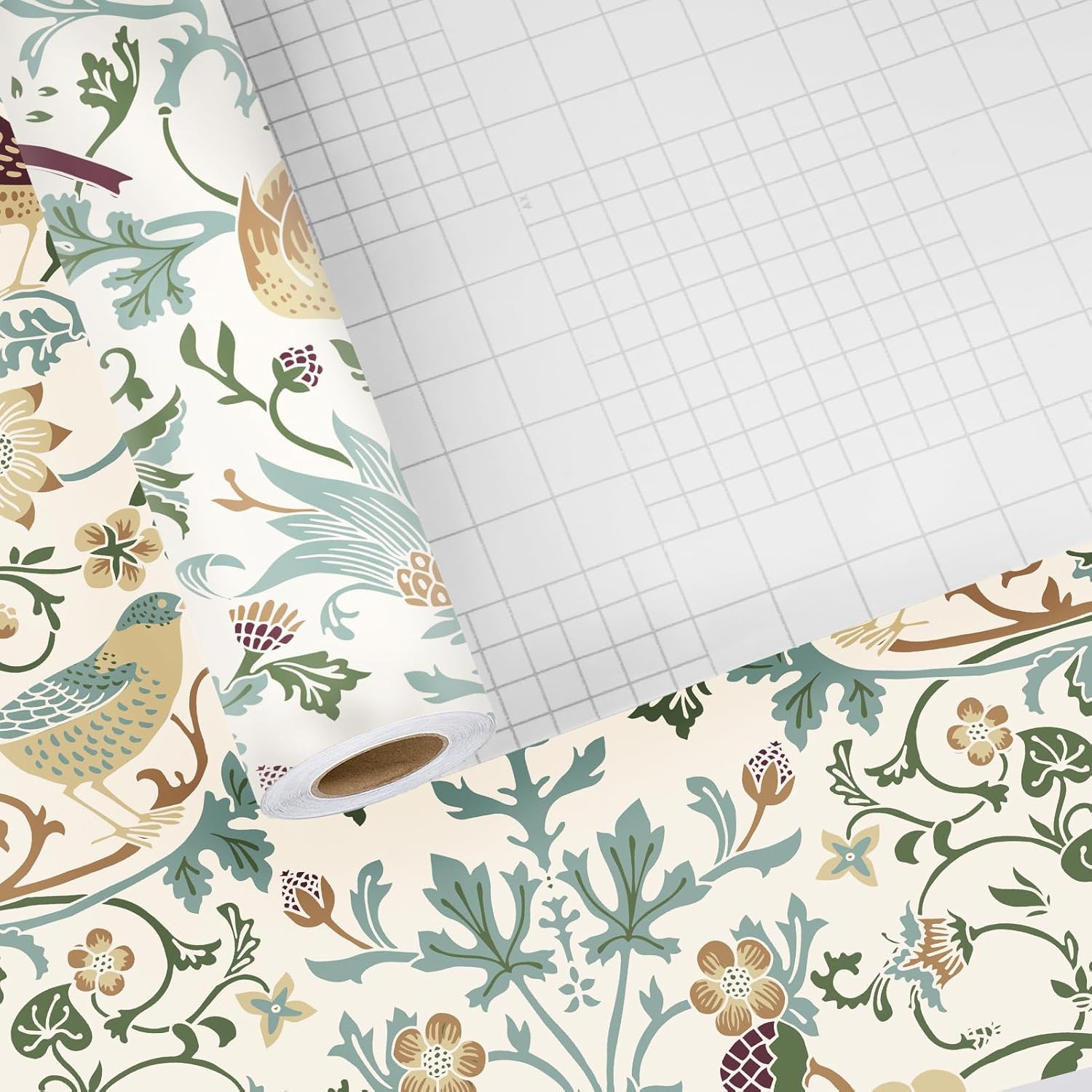 WESTICK Beige William Morris Wallpaper 17.5"x315" Vintage Peel and Stick Birds Floral Wallpaper Boho Botanical Wall Paper Self Adhesive Floral Contact Paper for Bedroom Bathroom Living Room Cabinets