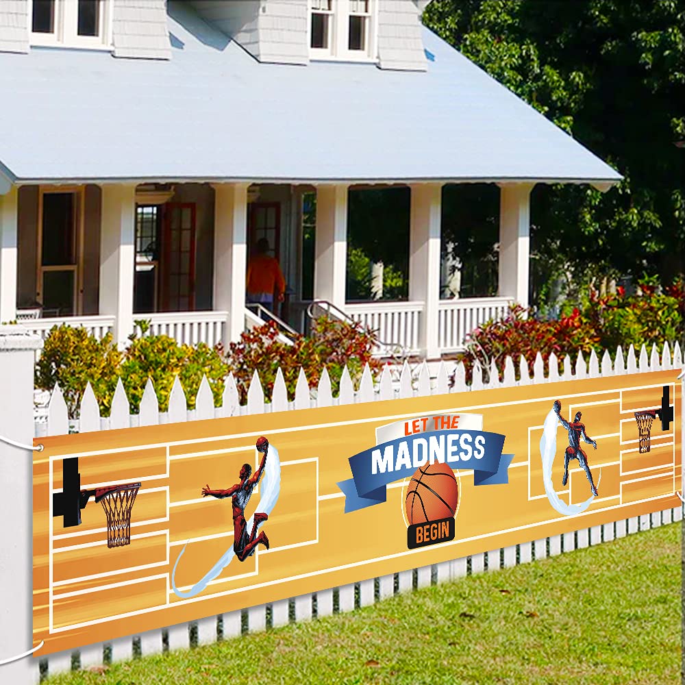 Basketball Theme Banner Party Supplies, College Basketball Party Decorations Party Banner, Let The Madness Begin, Lawn Sign Backdrop Banner for Indoor