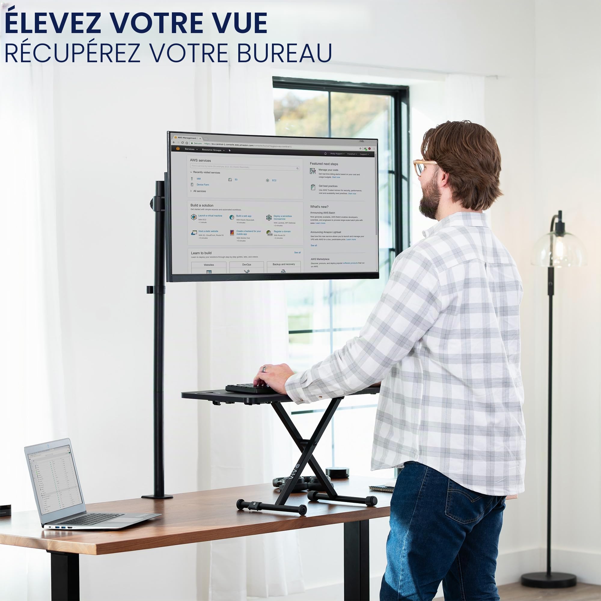 Vivo STAND-V011 Support de Bureau pour écran Simple avec Support de Bureau 39 Pouces Entièrement réglable Inclinaison et Articulation Peut contenir des écrans de 13 à 32" jusqu'à 10 kg avec Montage