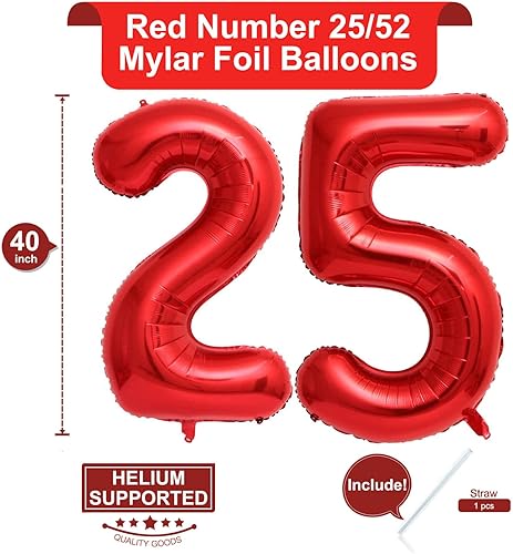 Miniatura 2 de Globos rojos de 40 pulgadas, gigantes, gigantes, gigantes, enormes de 25 o 52 globos de aluminio de Mylar con número de helio, globos digitales de