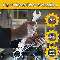 Vista 6 de Ratcheting Wrench Set 16 Pcs, Multifuctional Combination Ended Spanner Kit Metric 6-22MM Chrome Vanadium Steel Flex-Head Ratchet Wrenches with