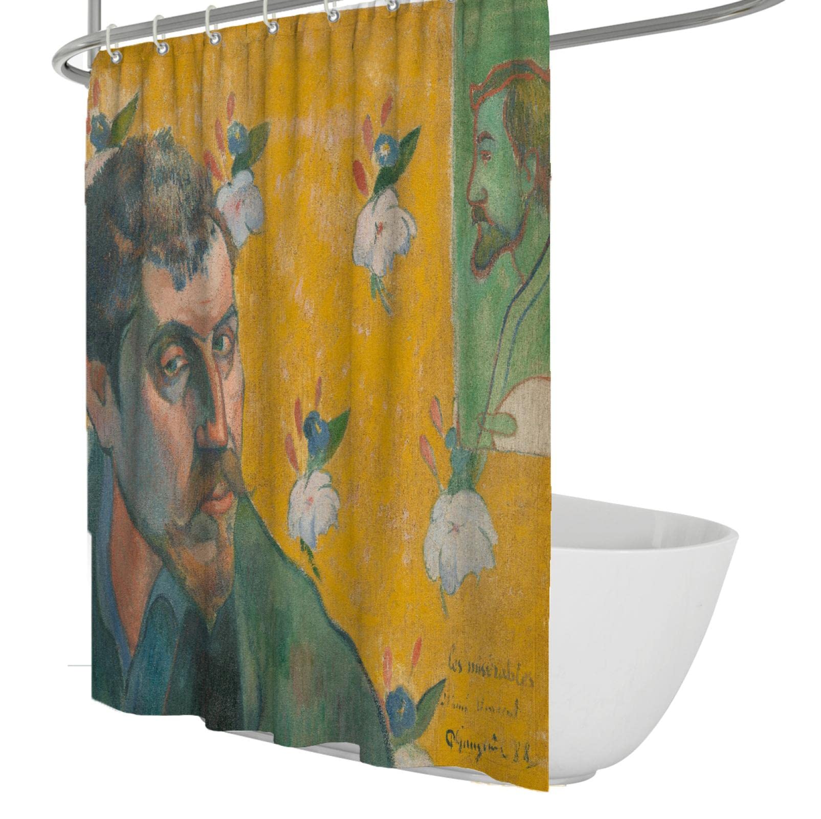 Żółta zasłona prysznicowa Paul Gauguin kwiatowy jasny wzór zasłony łazienkowe obciążony brzeg standardowy rozmiar zasłona prysznicowa zestaw 244 x 200 cm