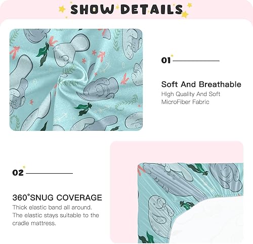 Miniatura 5 de Sábana para cuna de bebé, colchón para cuna de algas manatíes, para niños y niñas, sábana de juego suave, transpirable, ajustada, funda de colchón