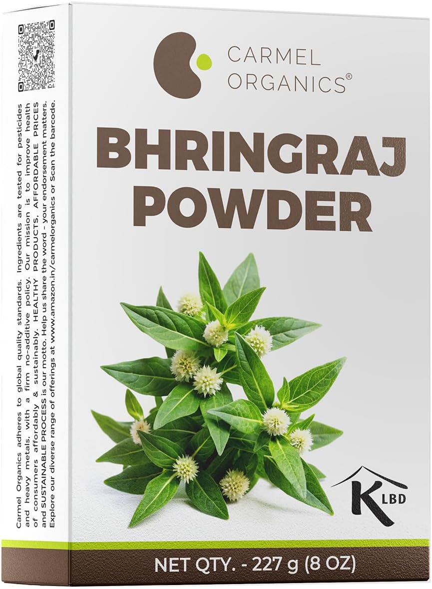 CARMEL ORGANICS Bhringraj Powder 227 Grams for Hair Care for Hair Growth, Scalp Health & Dandruff Control | Natural | No Added Preservatives and Additives| Karisalankanni