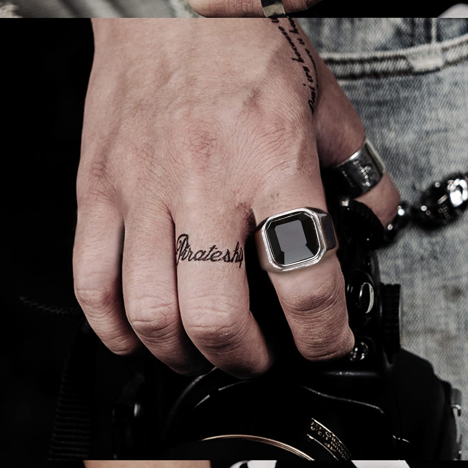 SAILIMUE 3Pcs Stainless Steel Signet Rings for Men Women Black Silver Simple Square Agate Solid Polished Biker Band Pinky Thumb Rings Set Size 7-13 - Image 5