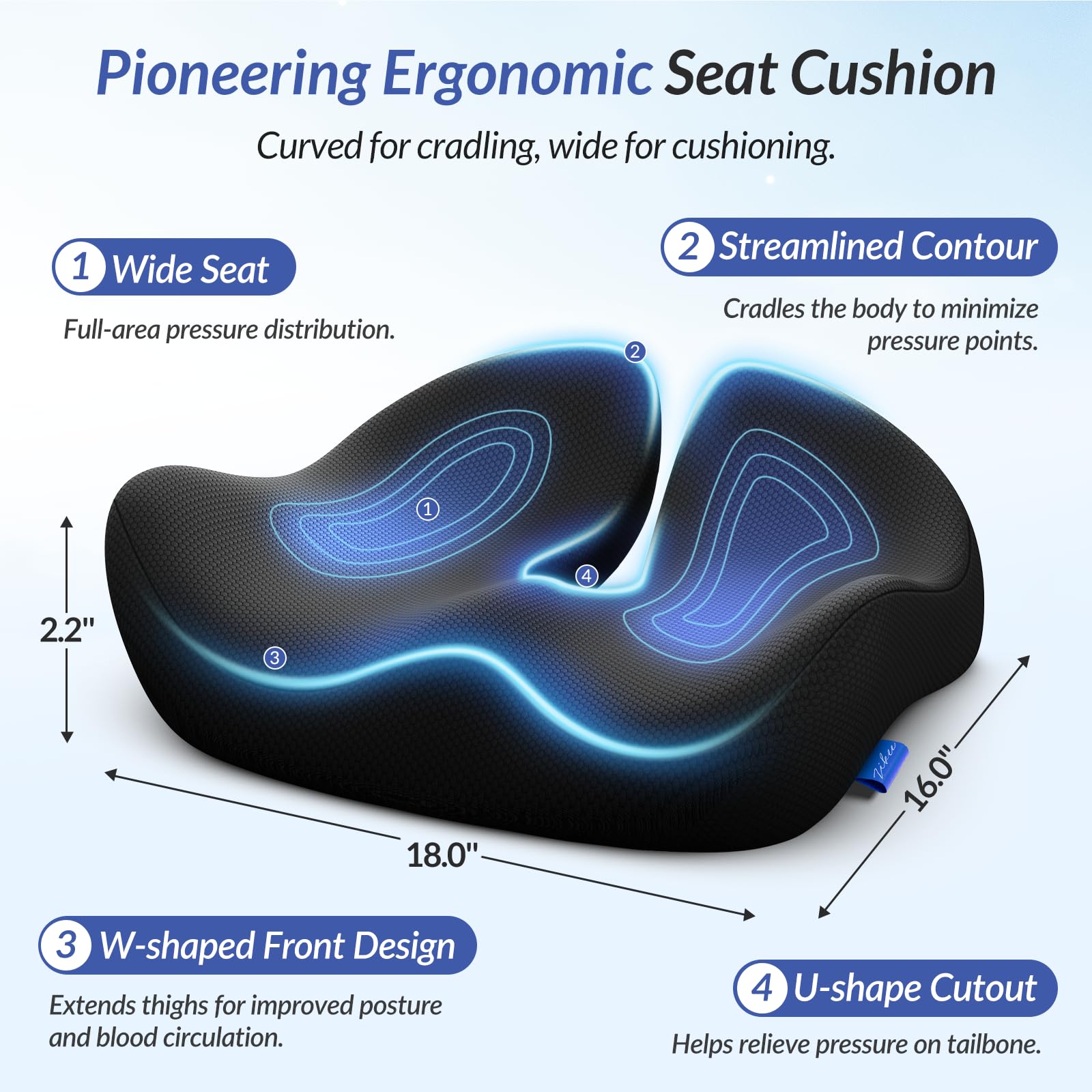 ZIKEE Pioneering Seat Cushion for Pressure Relief Ergonomic Office Chair Cushion for Sciatica Back Hemorrhoids Tailbone Pain Relief — view 3