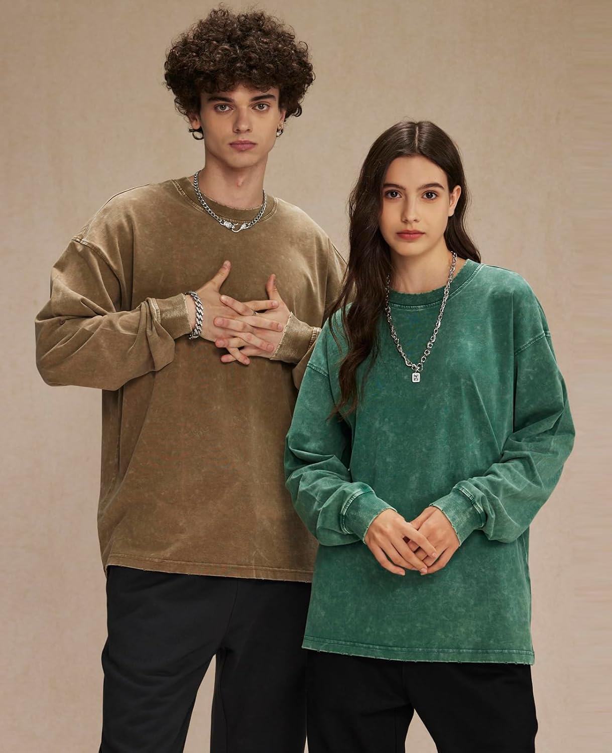 KEEPSHOWING Men's Oversized T Shirts Long Sleeve Shirts for Men Vintage Acid Wash Comfort Colors Crewneck Sweatshirt - Image 6