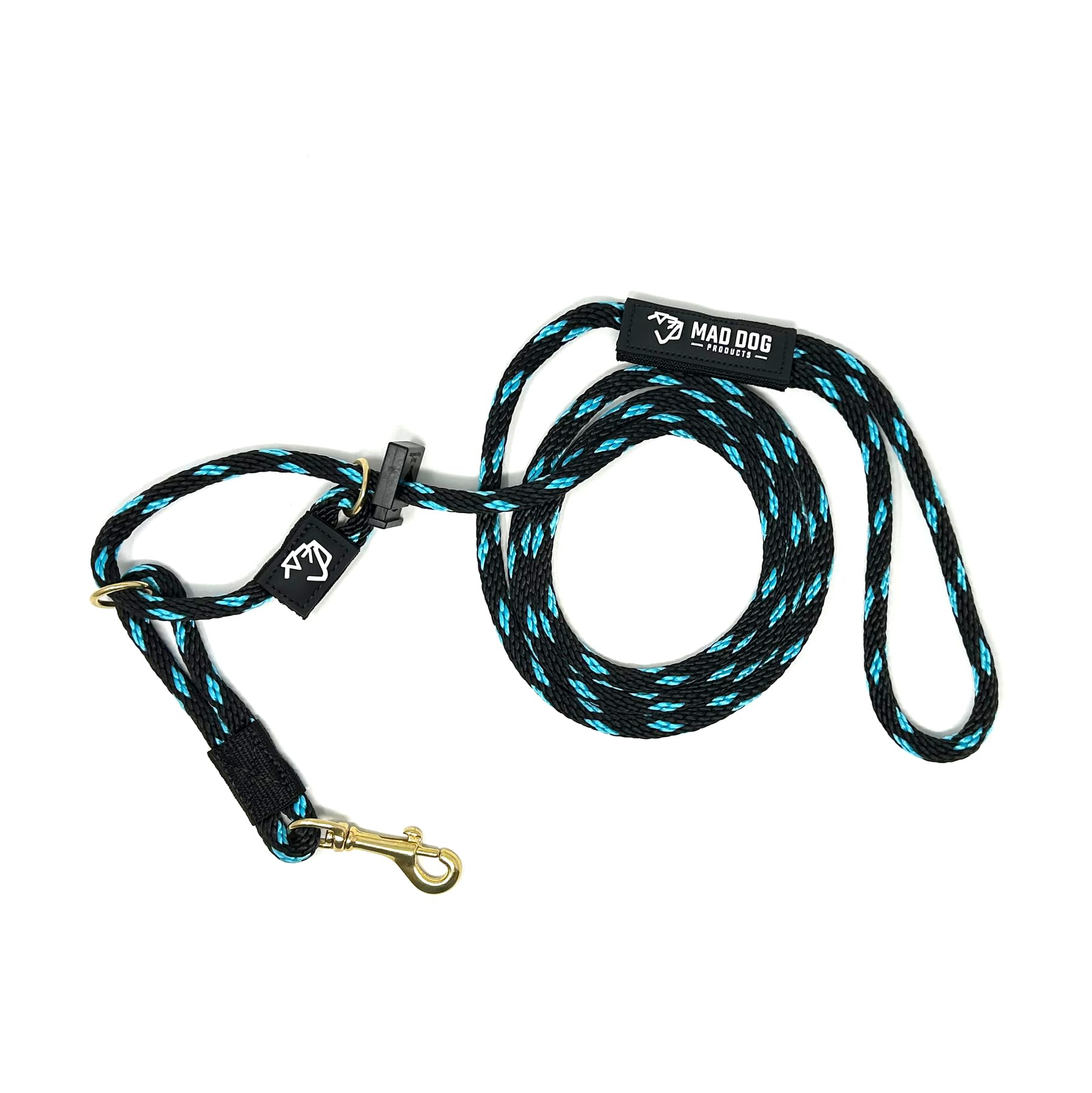 1/2" x 6' Sky Blue/Black Solid Braid English Slip Leash/Safety Strap Combo Leash - Made in USA
