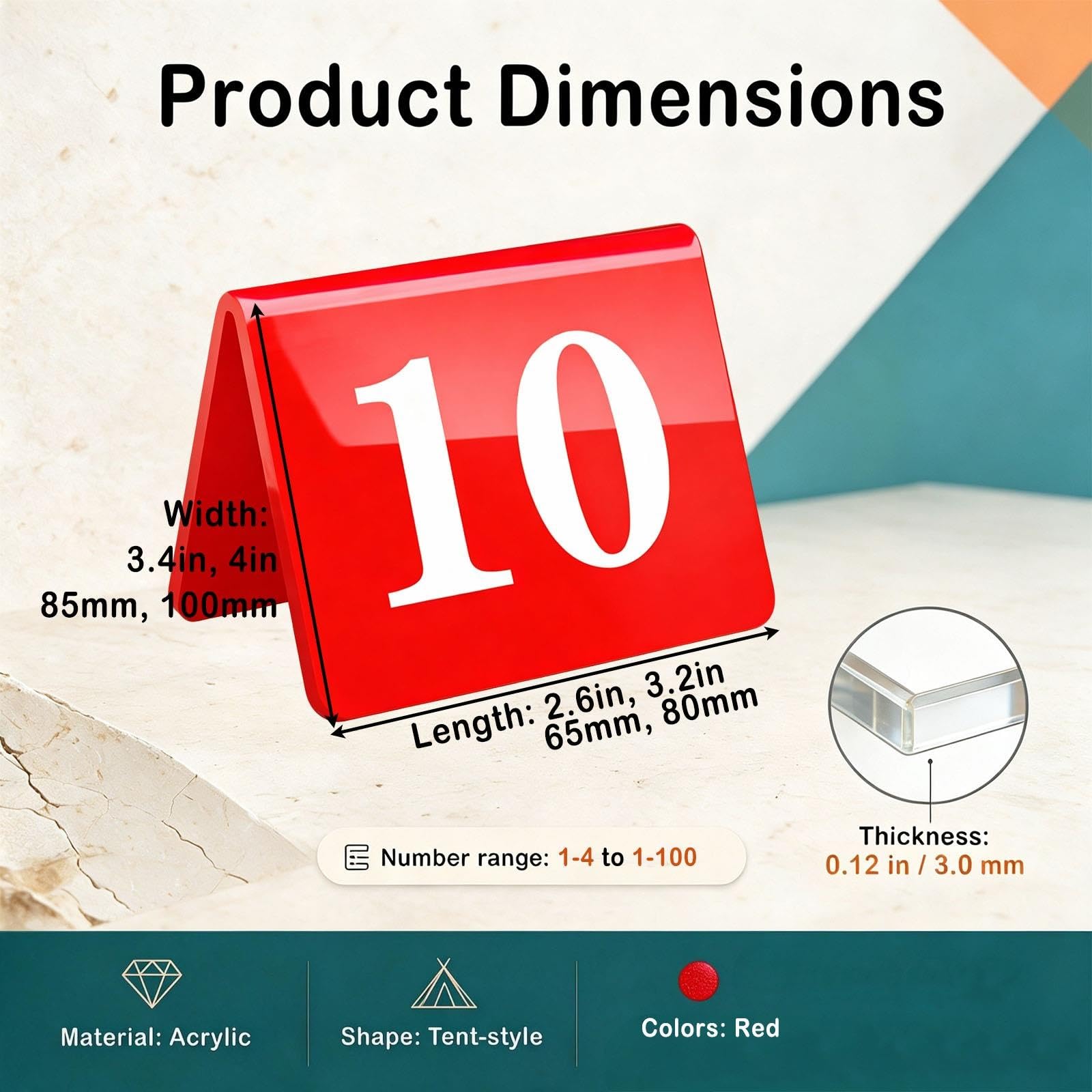 Numeri Da Tavolo In Stile Tenda Per Matrimonio, 85x65mm 100x80mm Tavolo Acrilico Numerato Segnaletica In Plastica Rossa Bifacciale(1-38,W L 85X65 MM)