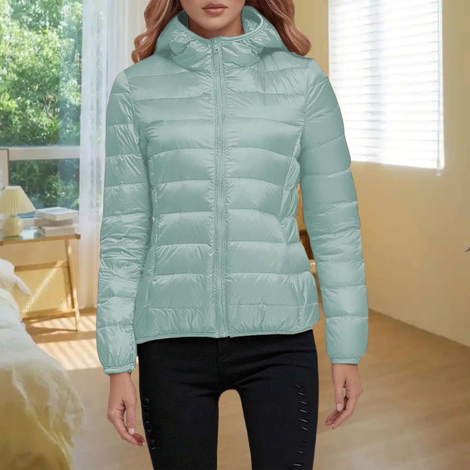 Generisch Christmas - Giacca in similpelle da donna, leggera, calda, con piumino, isolamento termico invernale, alla moda, colore bianco, per l'uso quotidiano