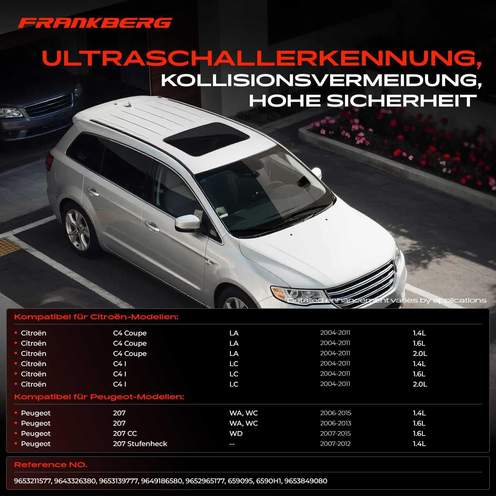 Frankberg 4x Parksensor PDC Sensor Hinten 3-Polig 9653849080